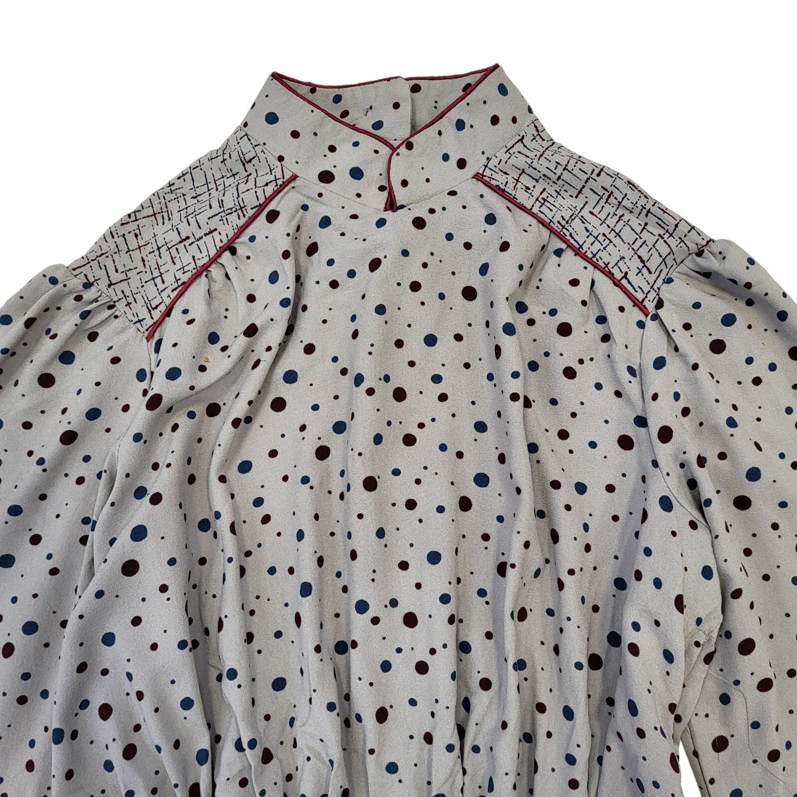 Fiona Dresses 70s Vintage Grey & Burgundy Dotty Dress Women's Size 12
