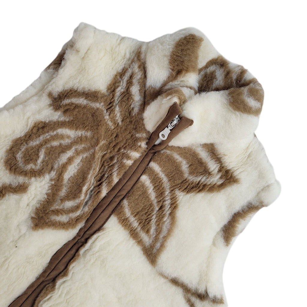 Vintage Beige & Cream 90s Zipped Faux Fur Gilet UK Women's Size 12