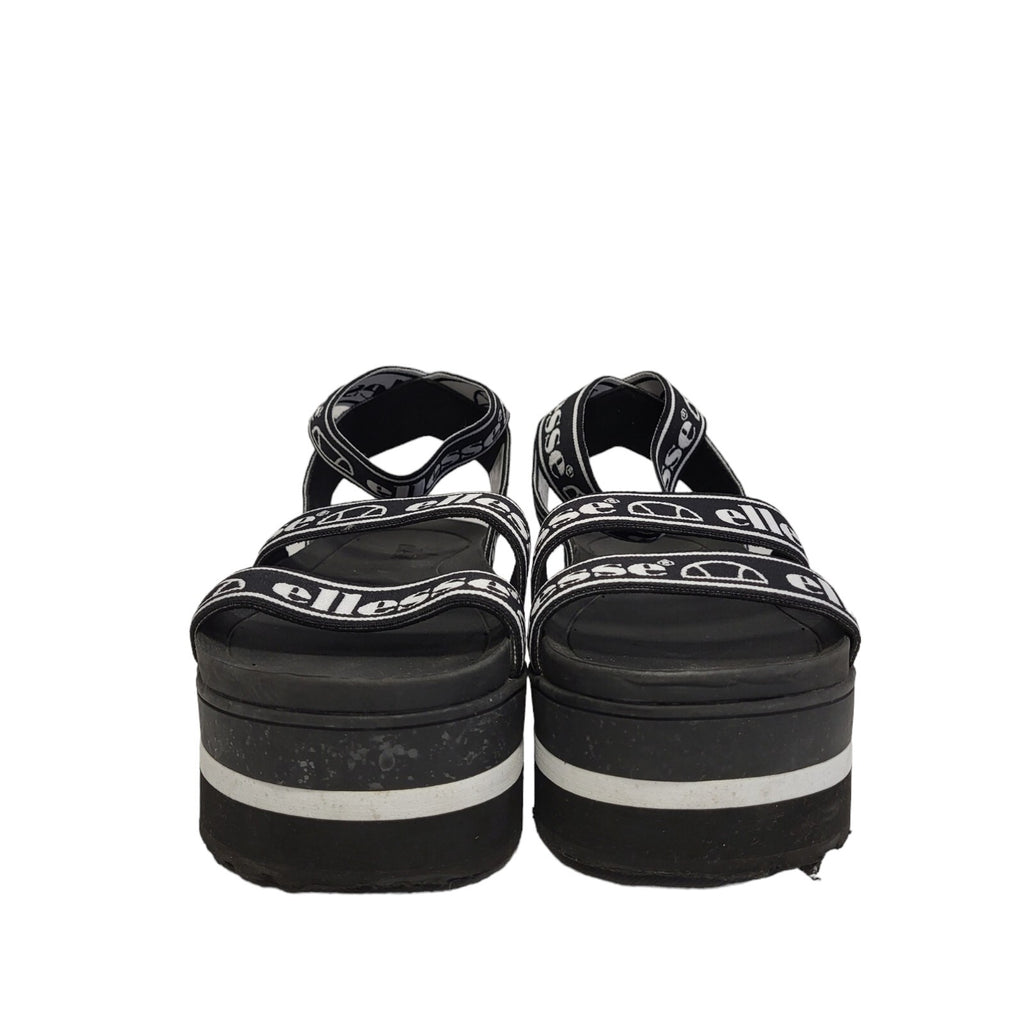 Ellesse Elina Text AF Black White Platform Wedge Sandals Boots Uk 5