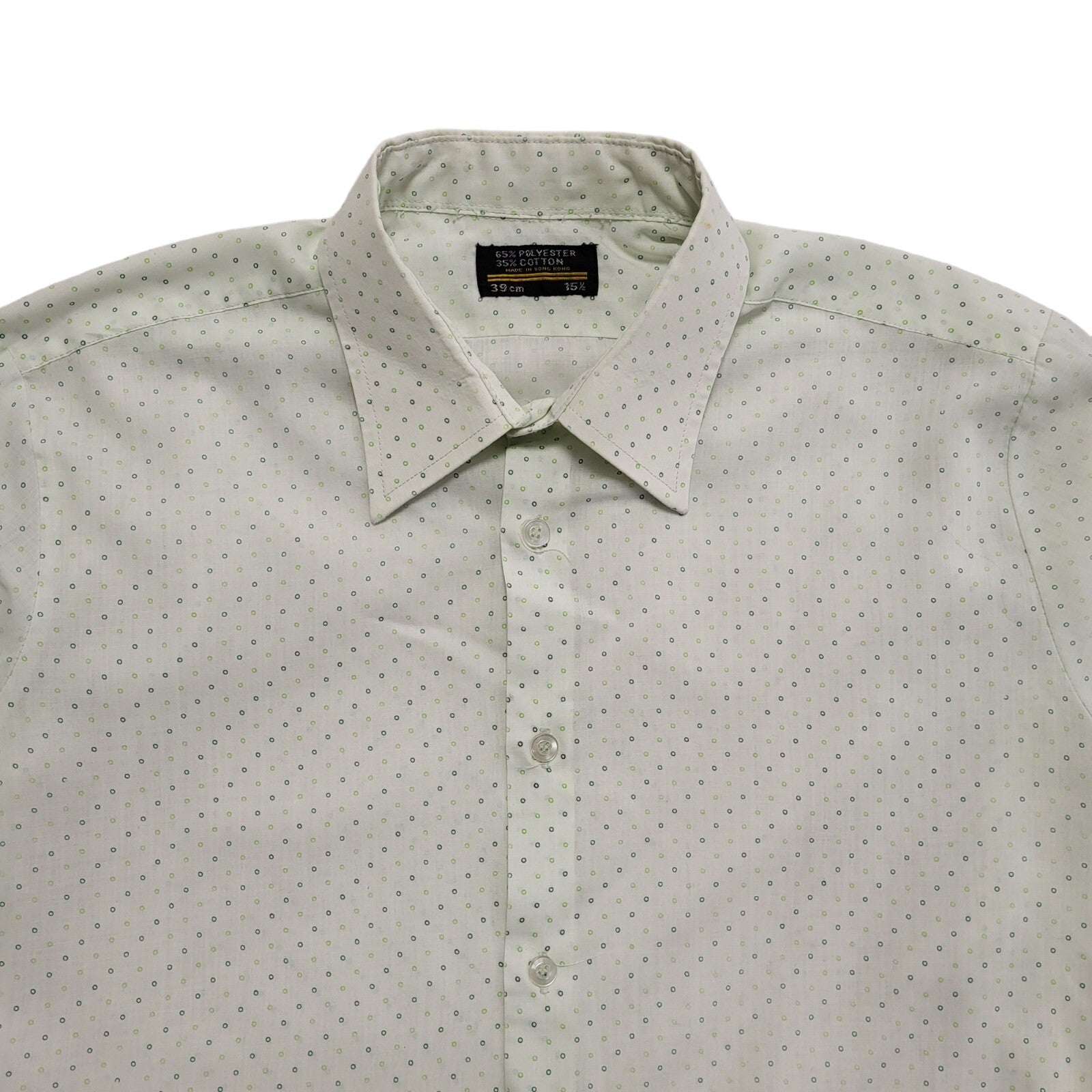 Vintage 70s White Green Slim Fit Long Sleeve Shirt Uk Men's Small