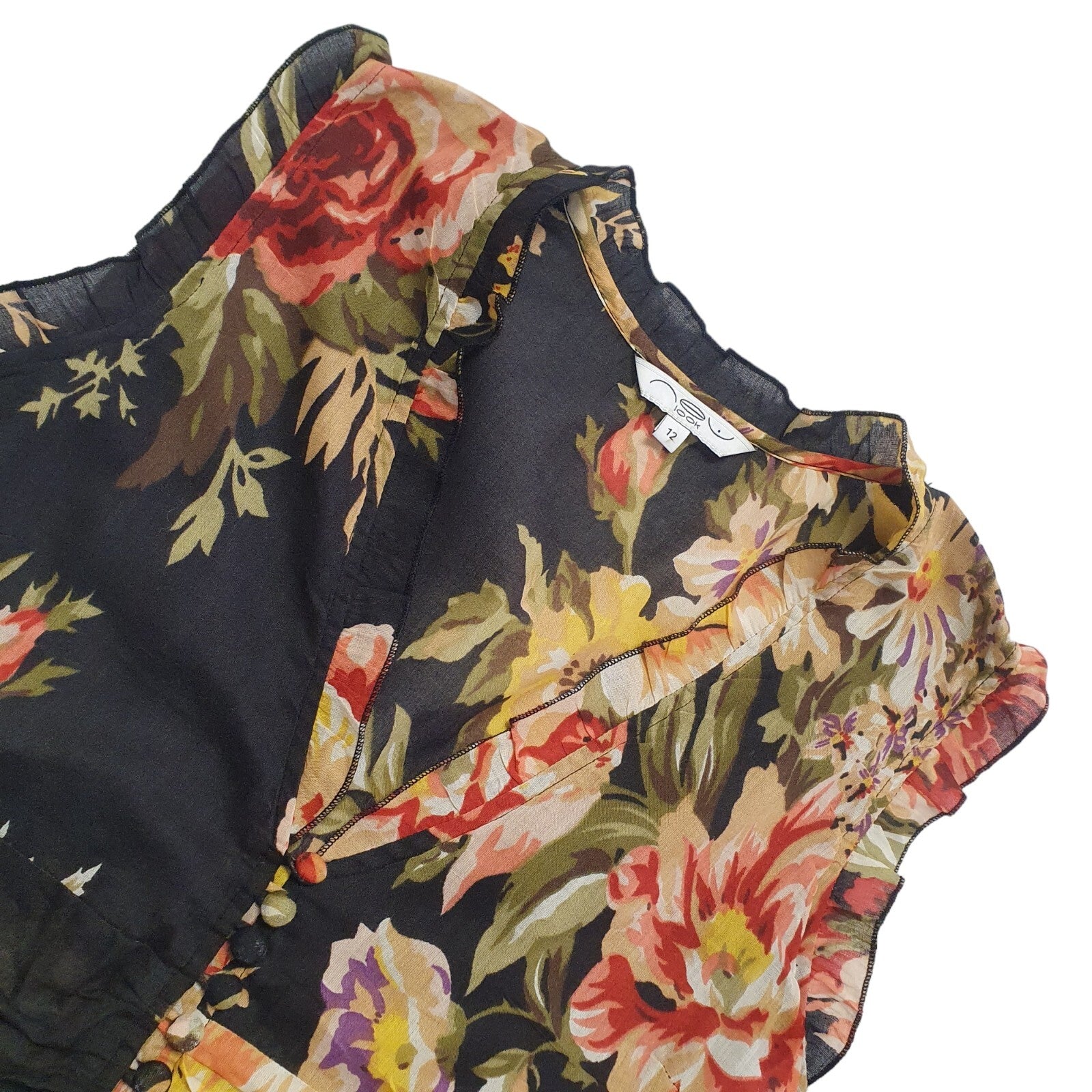 New Look Vintage 90s Black & Orange Floral T- Shirt Dress  Womens UK Size 12