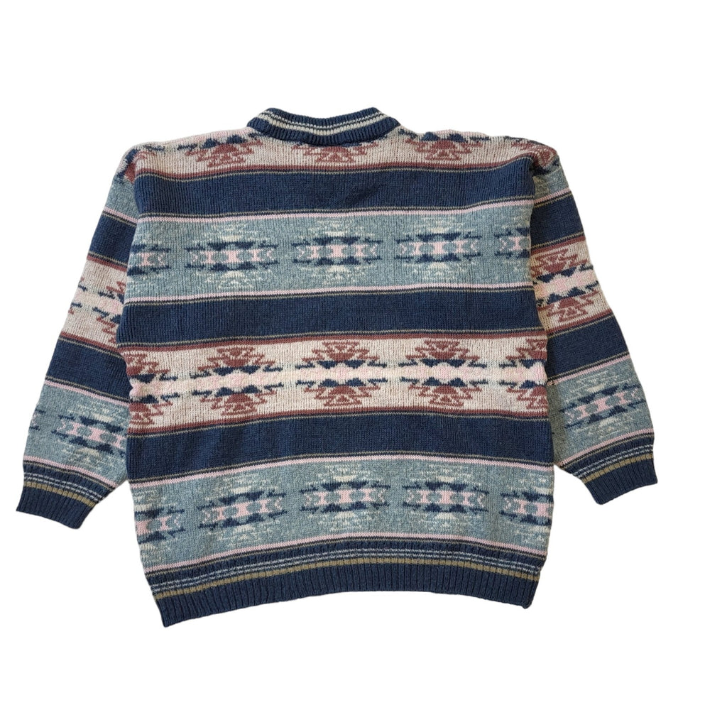 Deuce 90s Vintage Pink & Blue Round Neck Jumper Women's Size L