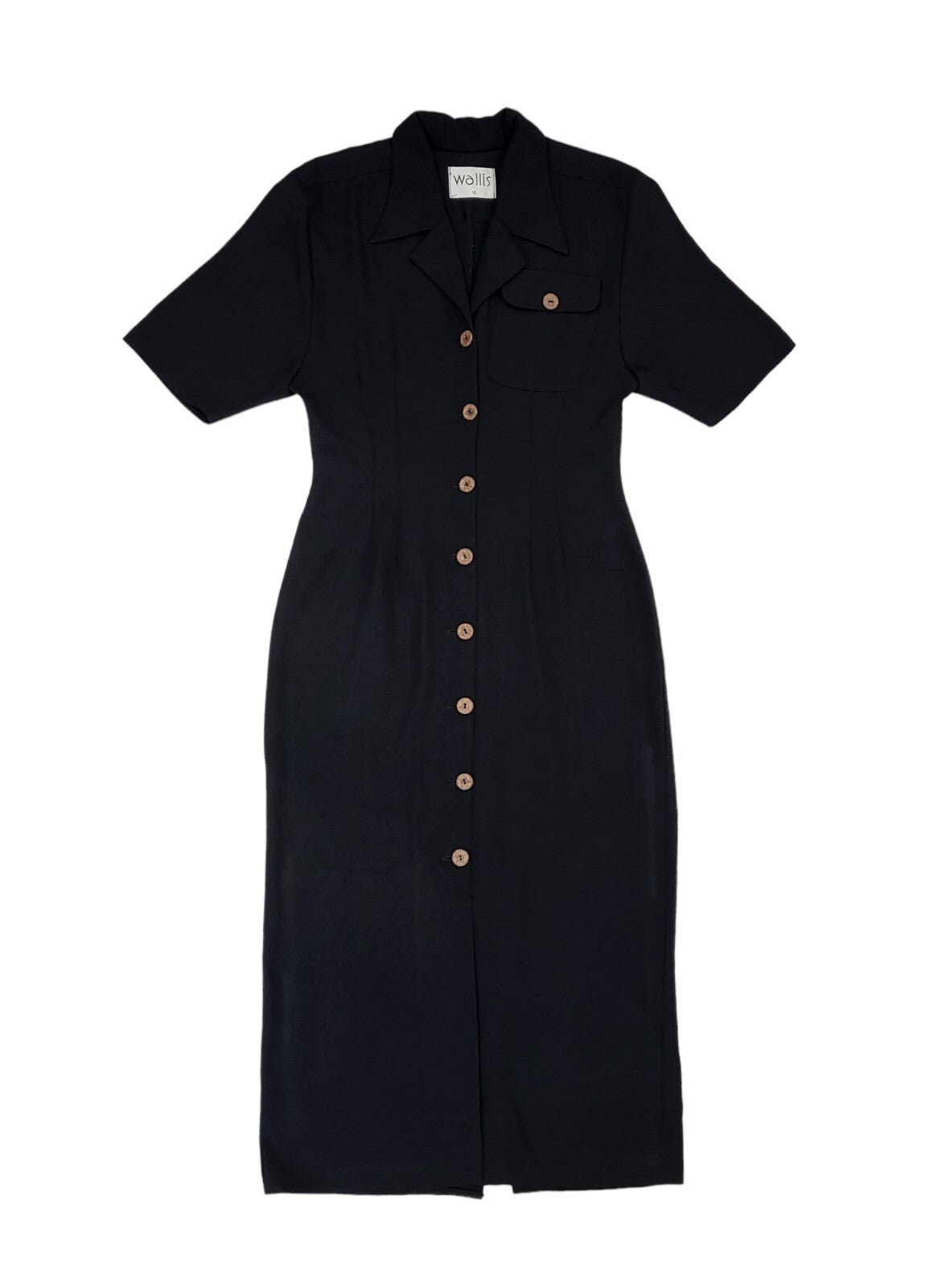 90s Vintage Wallis Black Buttoned Collared Daywear Dress Women's Size 10
