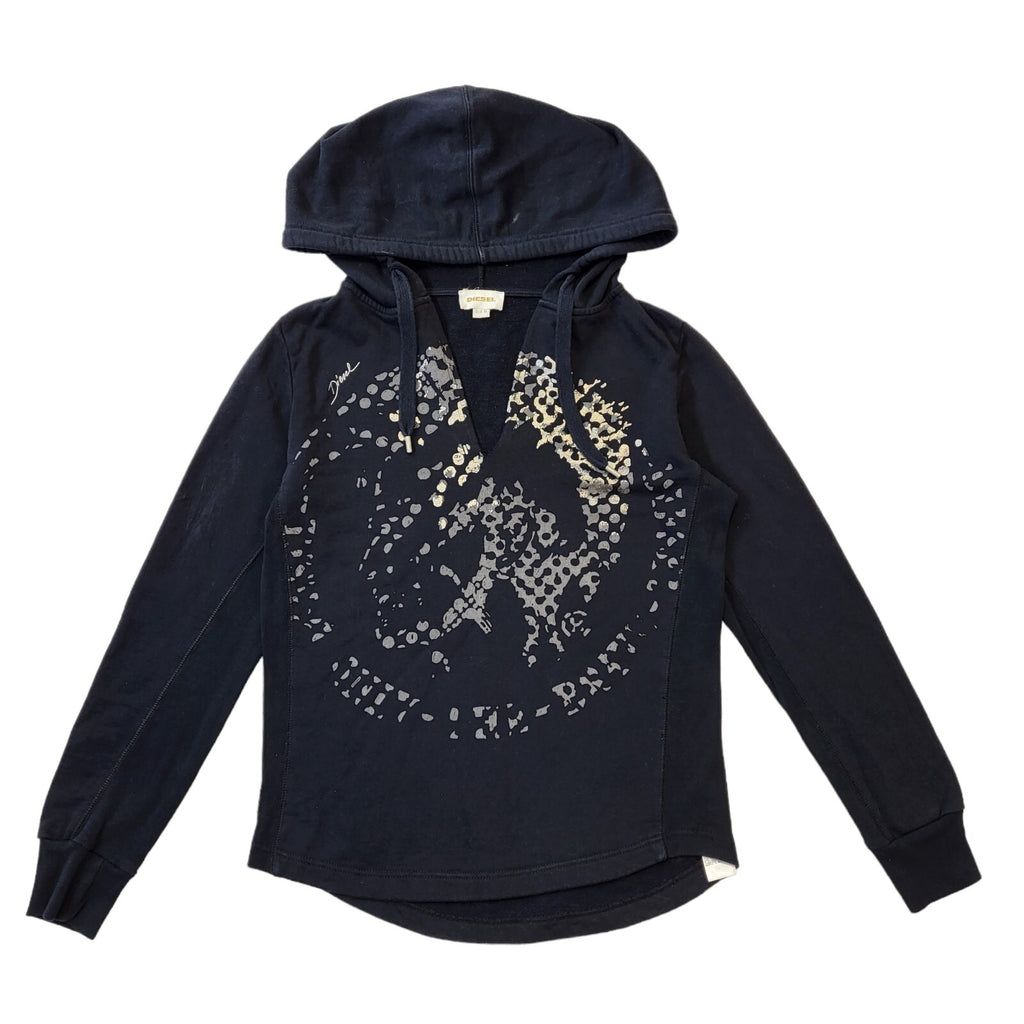 Diesel Y2K Black V-Neck Hoodie Women's Size XLarge