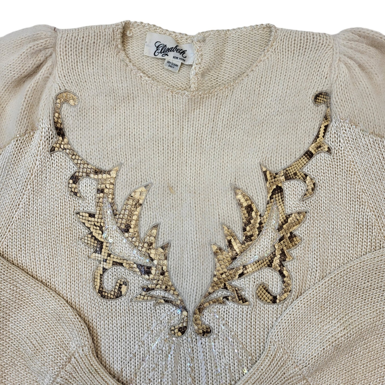 Elizabeth 80s Vintage Beige Wool Jumper Women's Size M Eu 38