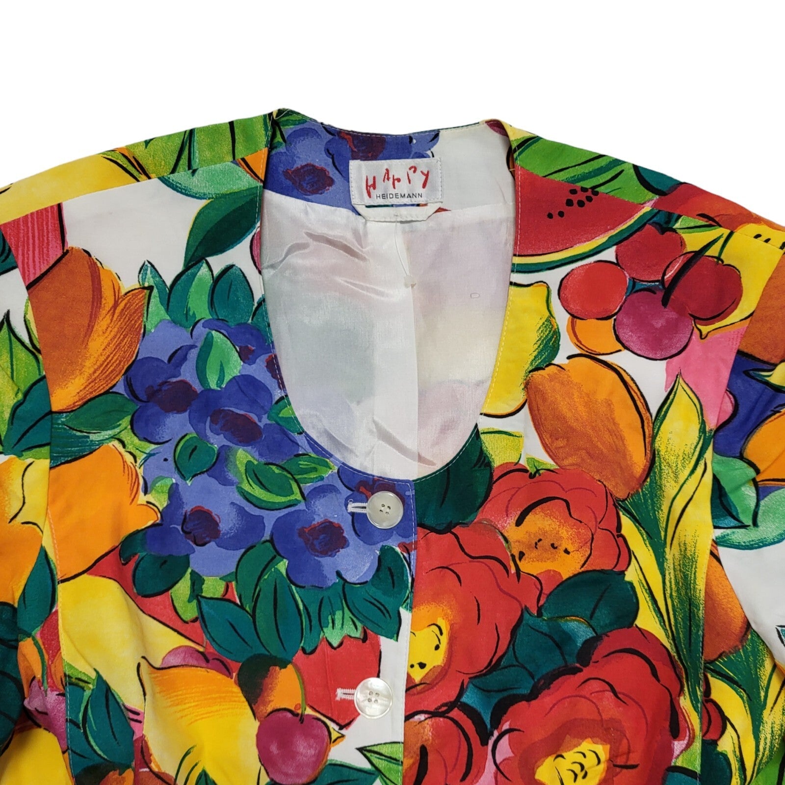 Happy Vintage 80s Short Sleeve Button Up Floral Multicolored Blouse Womens UK 14