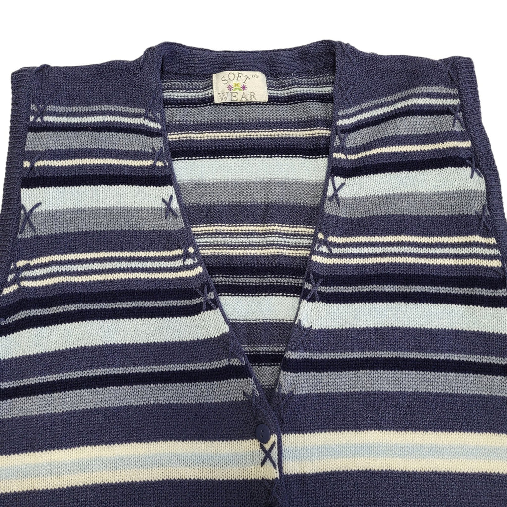 Soft Wear 90s Vintage Blue & Purple Striped Knitted Waistcoat Women's Size 3XL