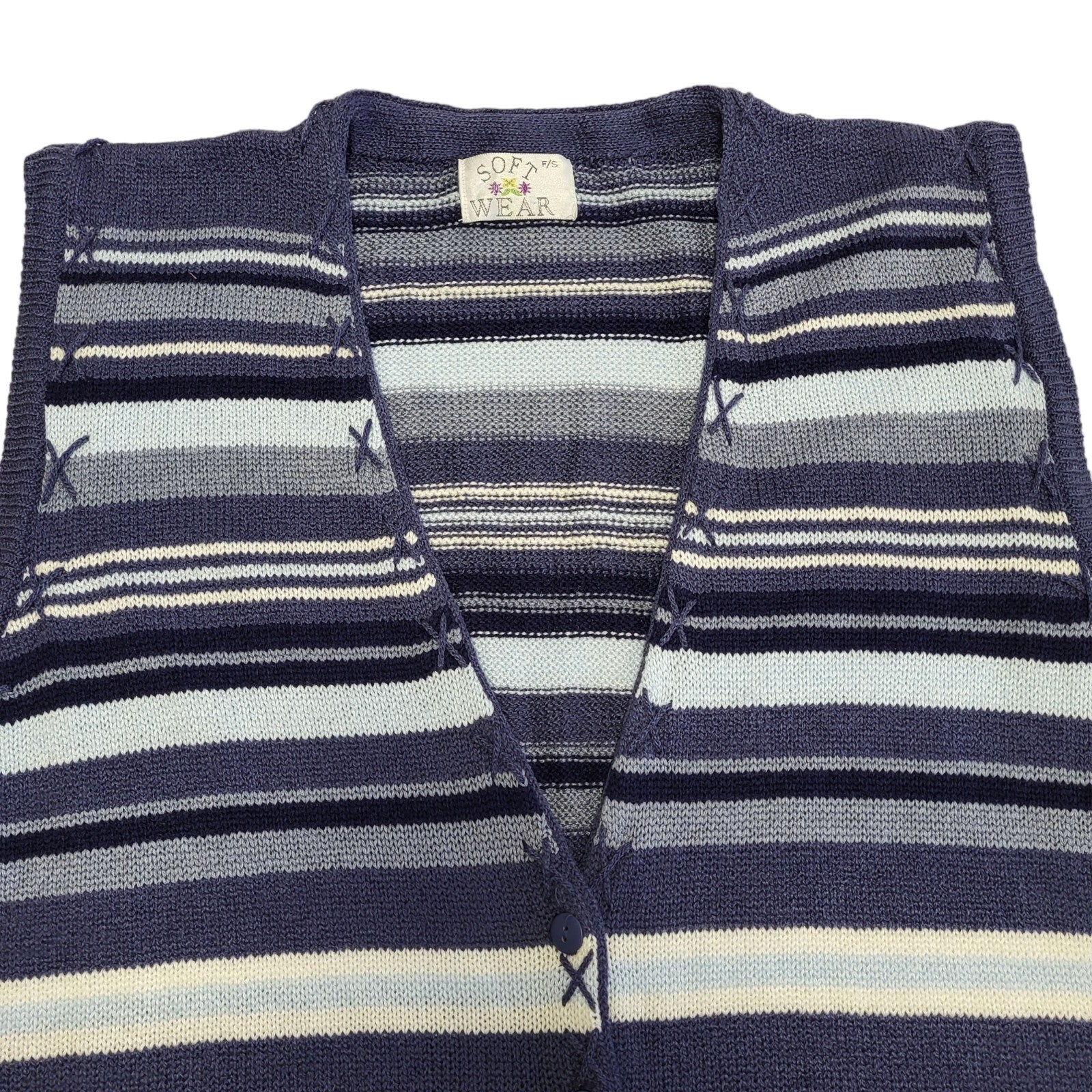 Soft Wear 90s Vintage Blue & Purple Striped Knitted Waistcoat Women's Size 3XL
