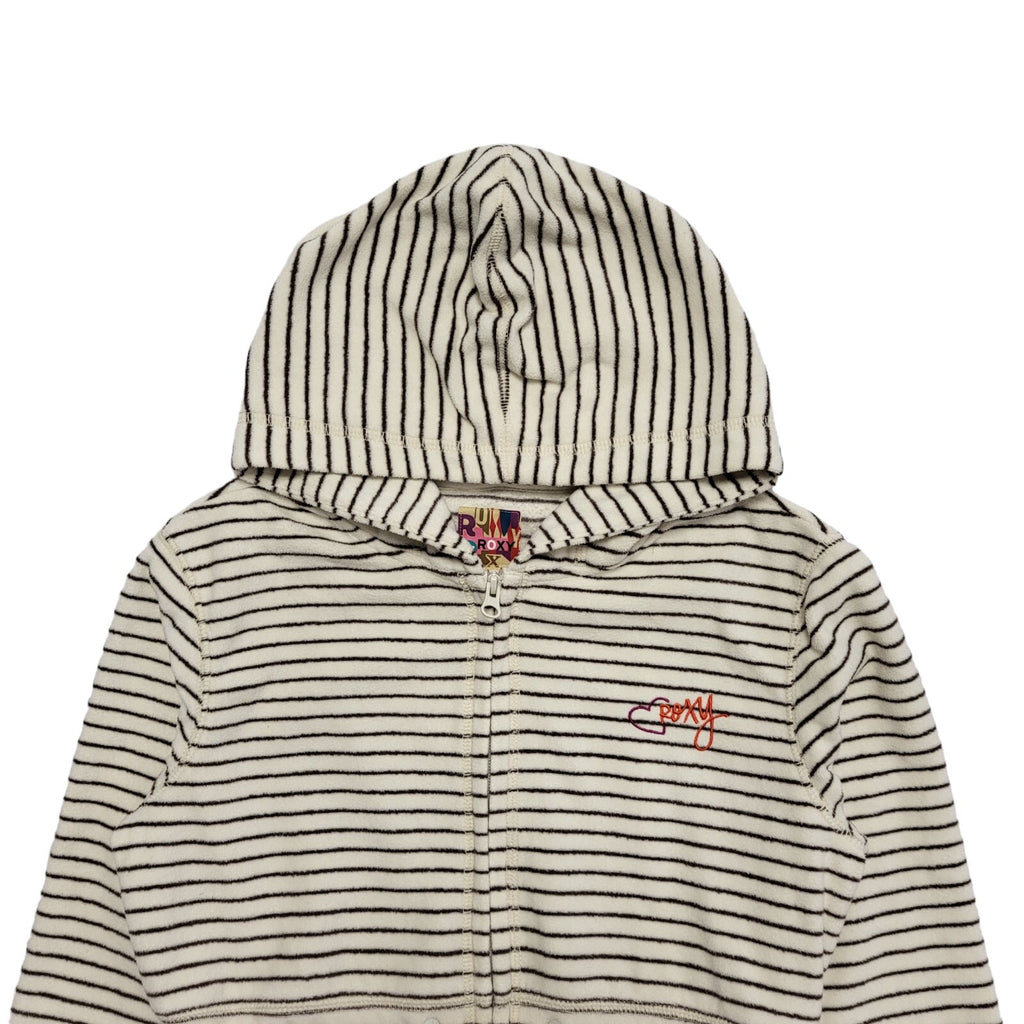 Roxy Vintage Y2K Hooded  Fleece  Beige Striped Full Zip Womens UK Large