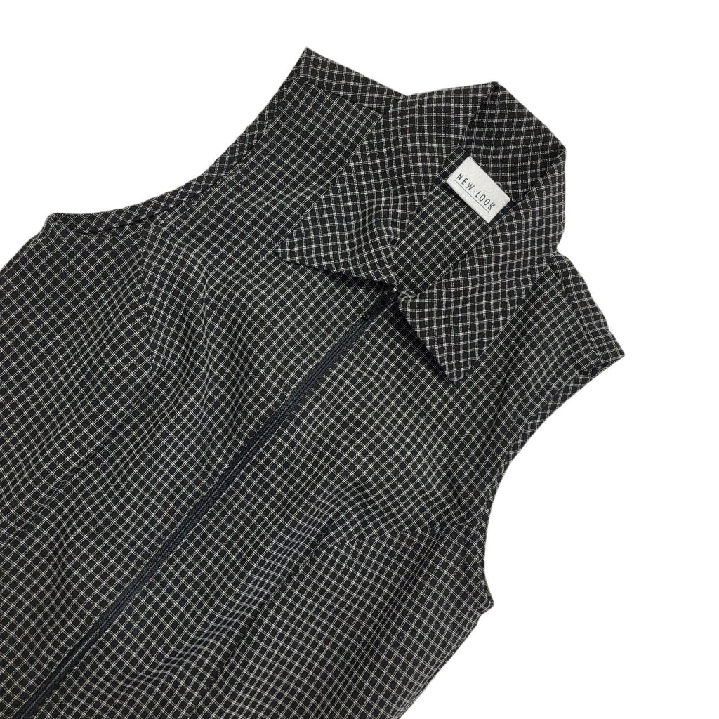 New Look Vintage 90s Black Check Sleeveless Dress Uk Women's Size 8 W26-30