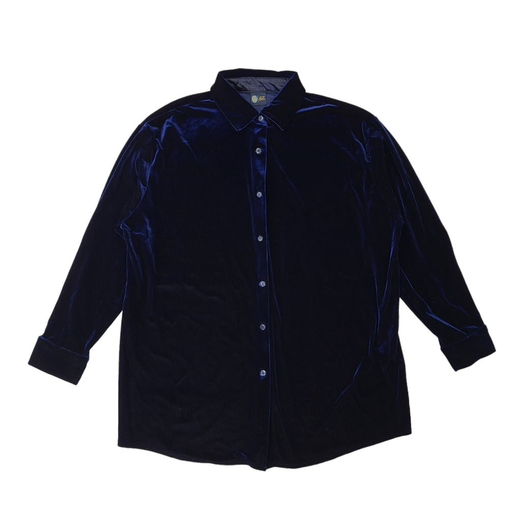 Sixth Sense Vintage 80's Blue Button Front Velvet Shirt  Uk Women's Size 18