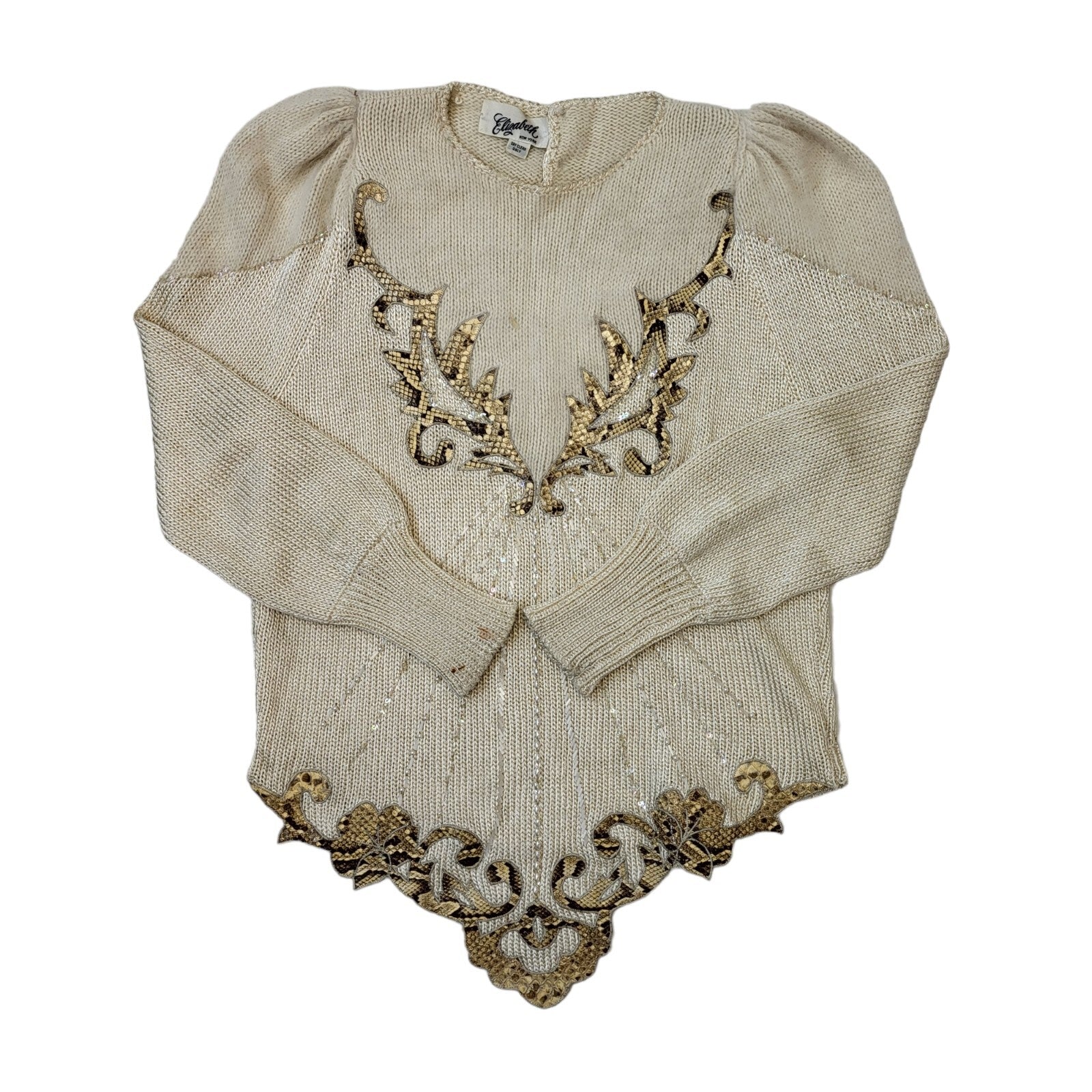 Elizabeth 80s Vintage Beige Wool Jumper Women's Size M Eu 38