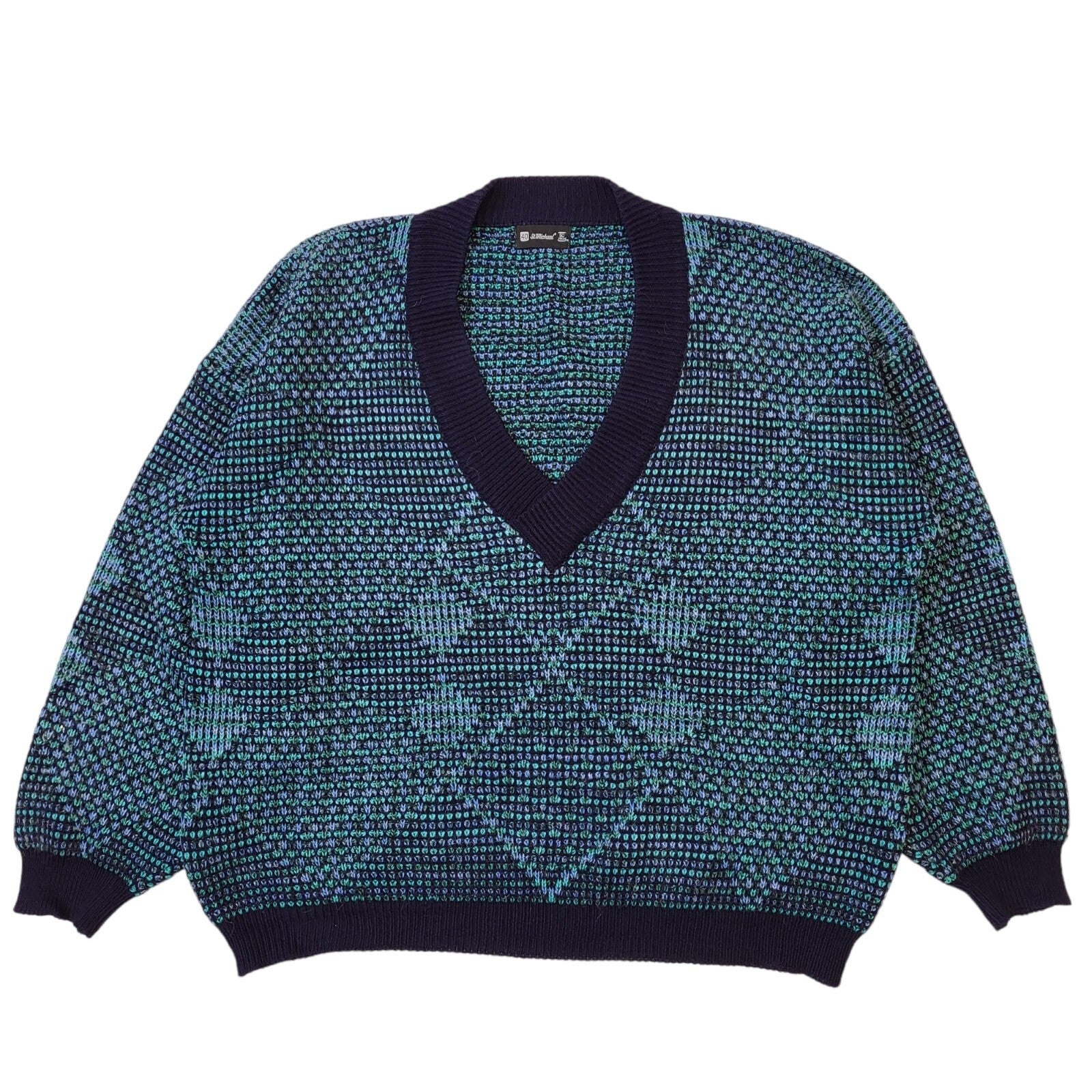 St Michael 80s Vintage Blue V-Neck Jumper Men's Size Medium