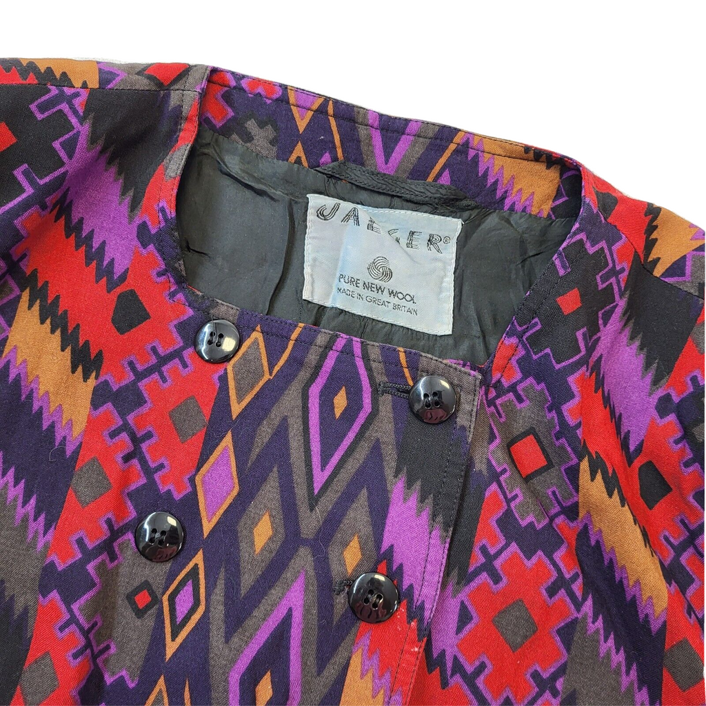 Jaeger 80s Vintage Black, Red & Purple Button Up Women's Jacket Size L 12-14