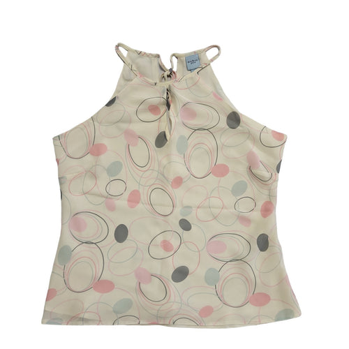 Anne Brooks Petite Cream Patterned Y2K keyhole detail top Women's Uk 10