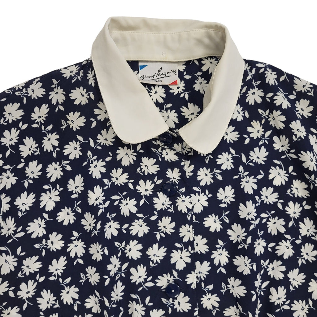 Gerard Pasquier French 80s Navy & White Floral Collared Dress Women's 14