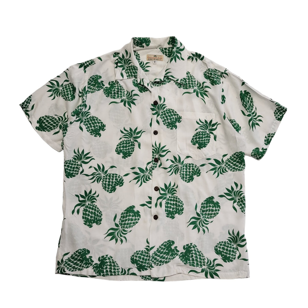 Pineapple Juice Vintage 80's  Green White Hawaiian Shirt Mens UK XL (USA M)
