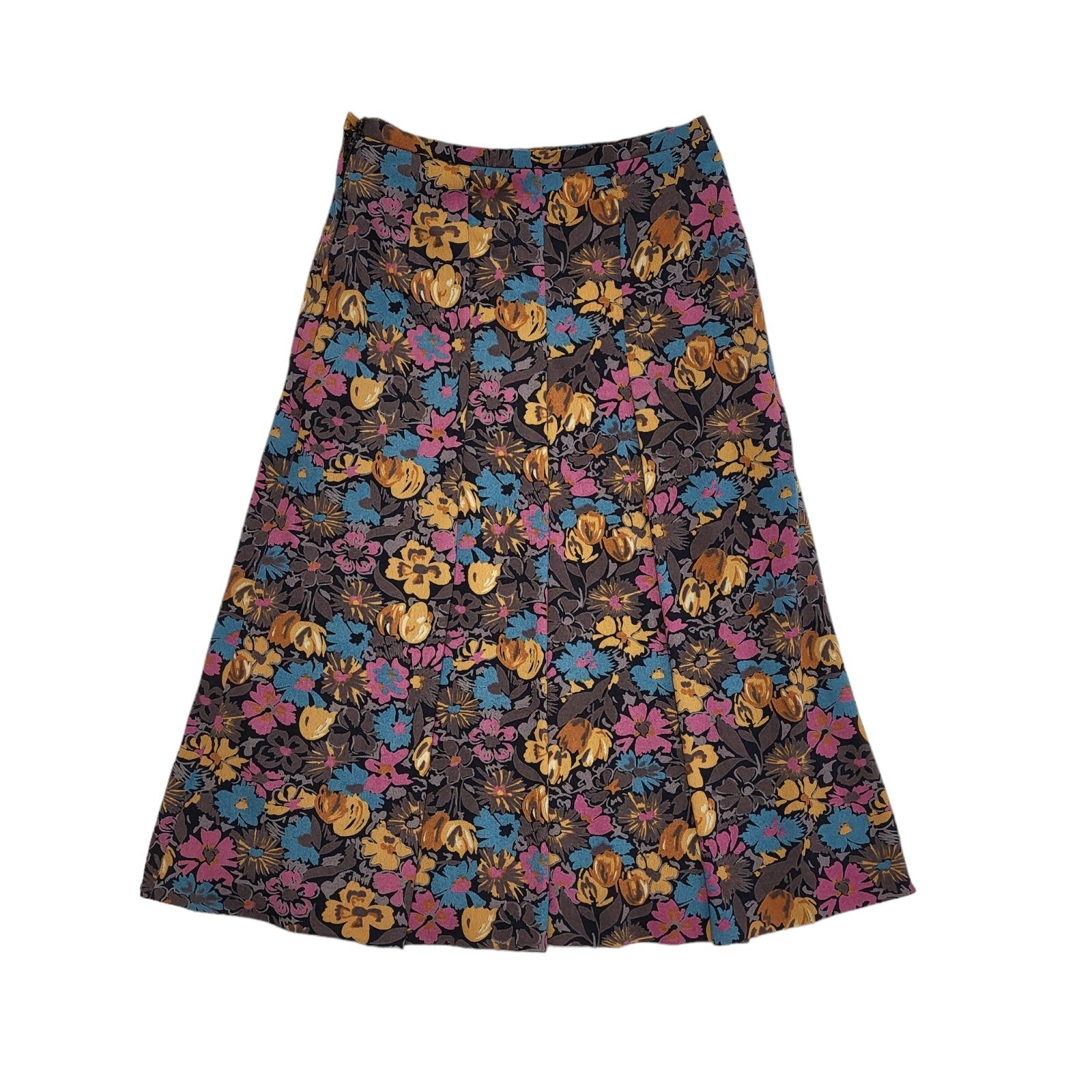 Vintage 70s Pink Blue Floral Pleated Skirt Uk Women's Size 8 W26