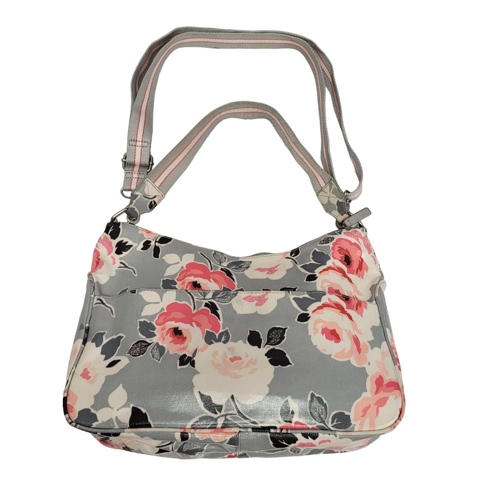 Cath Kidston Grey Pink Zip Floral Shoulder Bag Purse Uk Women's Size 9" x 13.5"