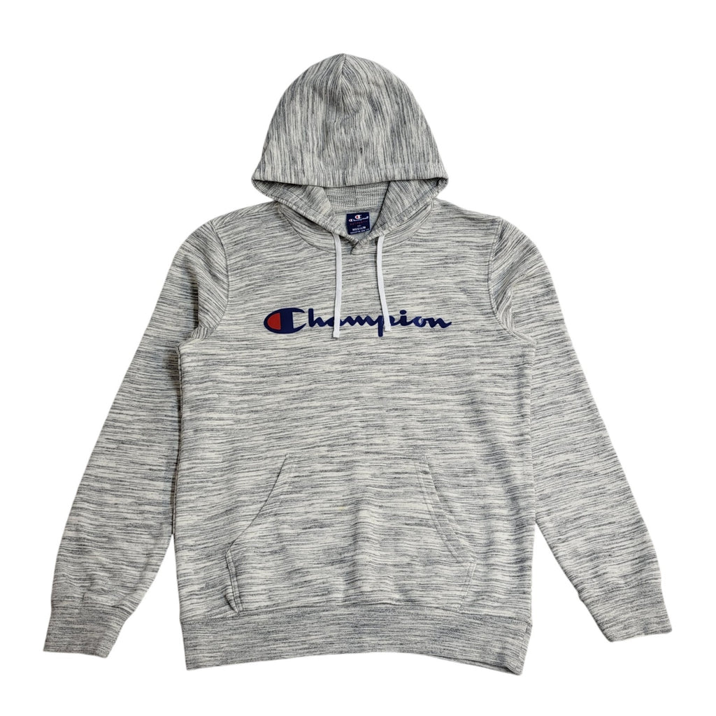 Champion Grey Y2K Drawstring Sweatshirt Hoodie UK Men's Size M