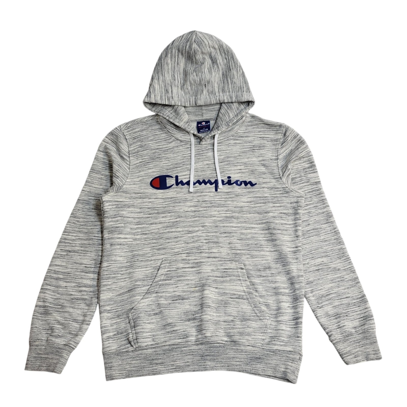 Champion Grey Y2K Drawstring Sweatshirt Hoodie UK Men's Size M