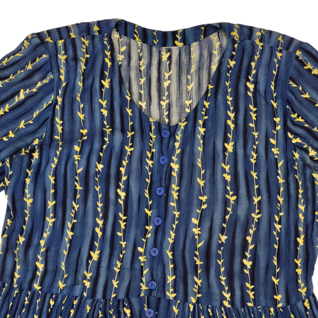 90s Vintage Blue & Yellow Buttoned Daywear Dress Women's Size 18