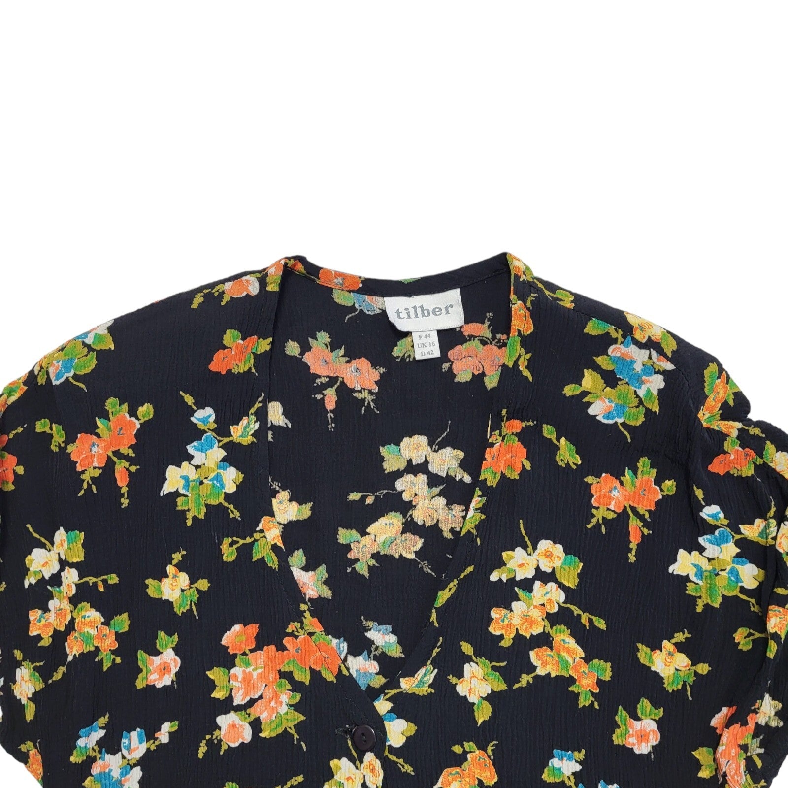 Tilber Vintage 80s Black Pink Floral Daywear Dress Uk Women's Size 16