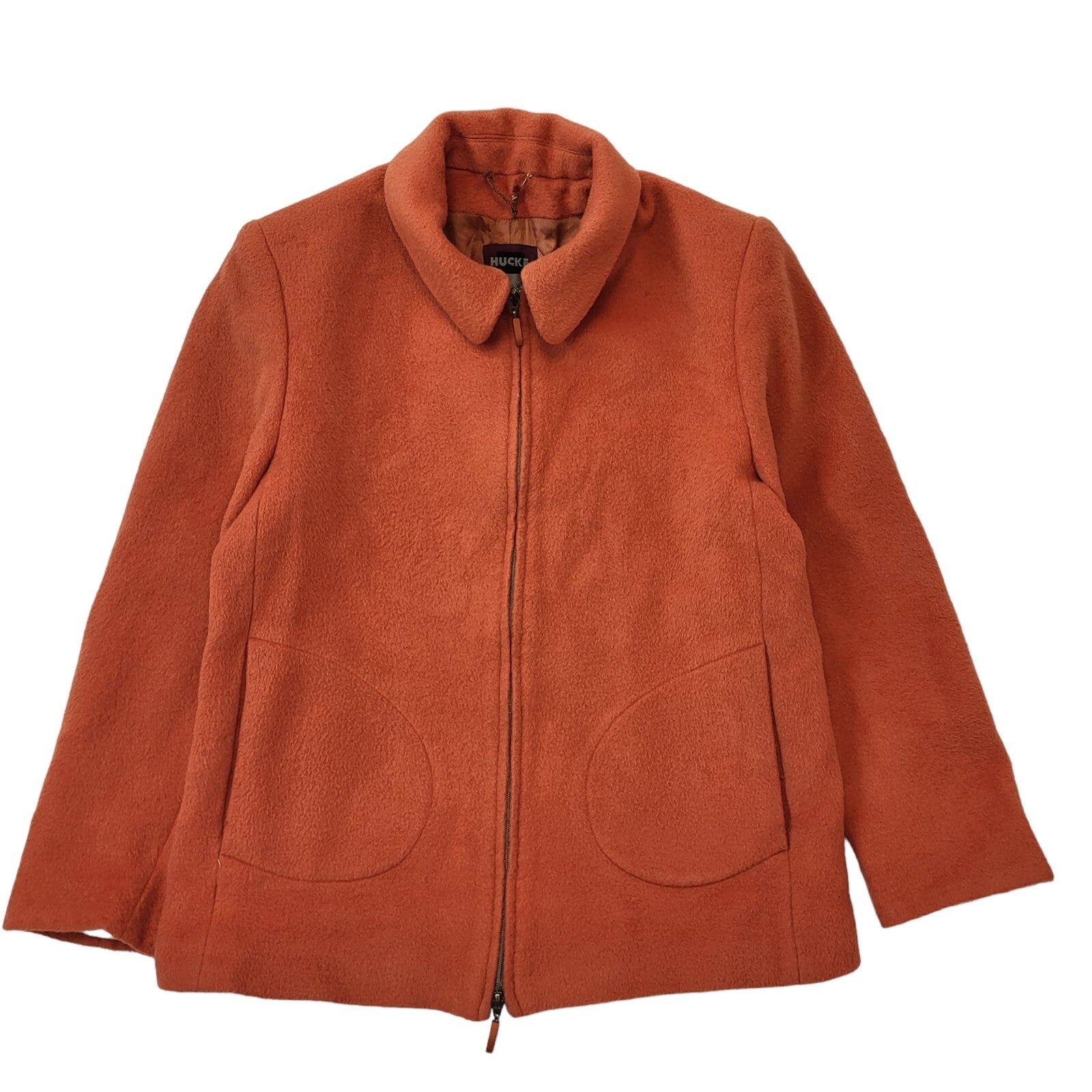 Hucke Vintage 90s Orange Zipped Wool Blend Jacket Women's Size 12 Eu 40
