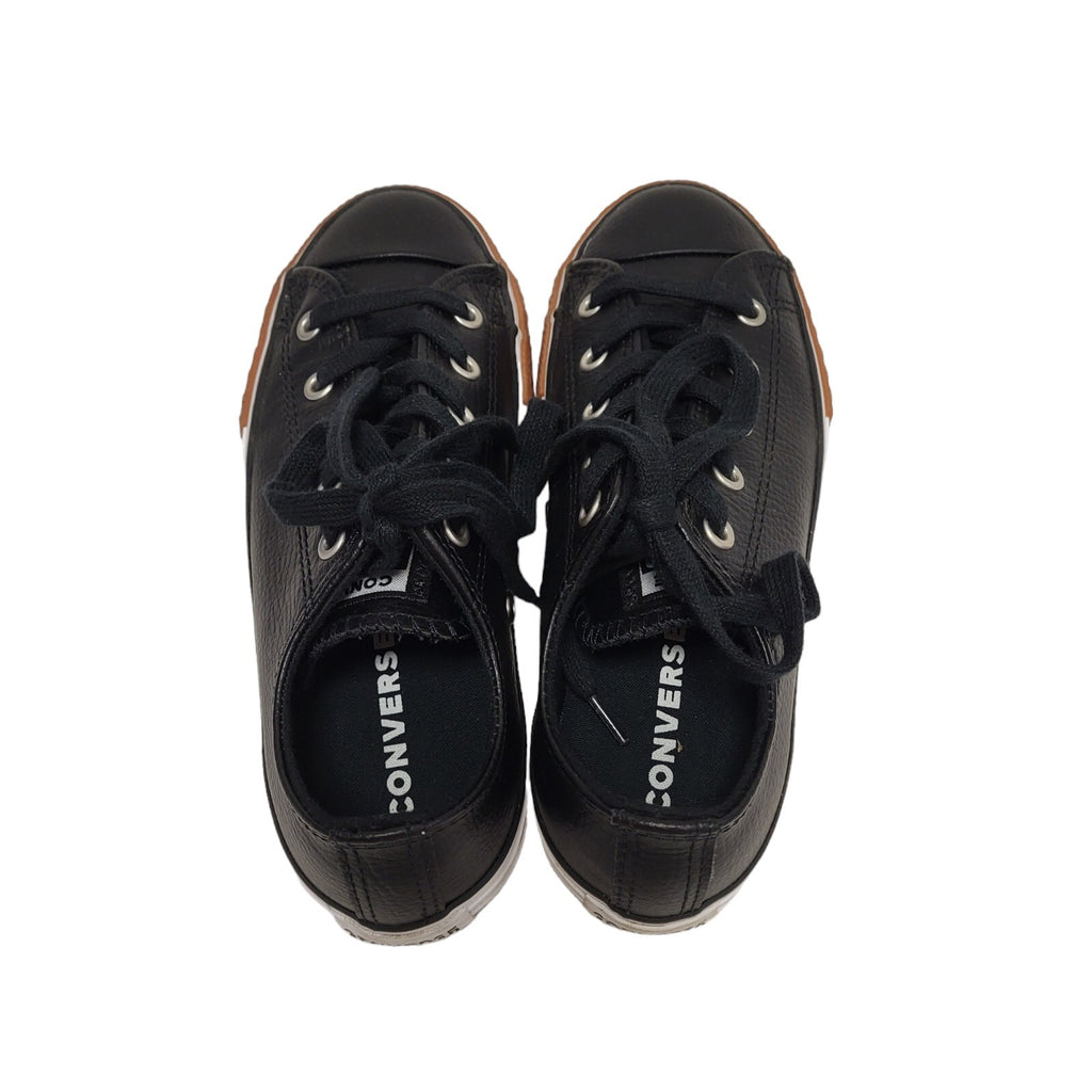 Converse All Star Black Low Top Leather Lace Up Boots Uk 1