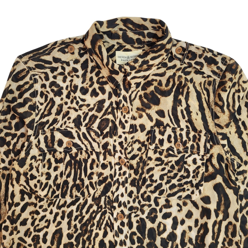 Ralph Lauren Black & Brown 90's Leopard Print Long Sleeve Shirt Women's Size M