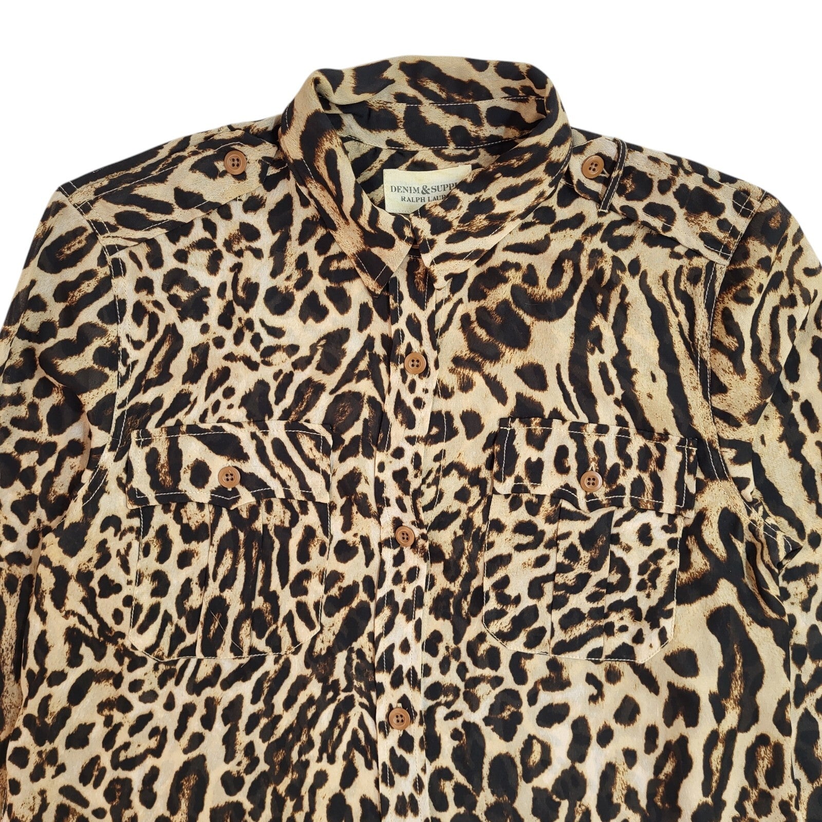 Ralph Lauren Black & Brown 90's Leopard Print Long Sleeve Shirt Women's Size M