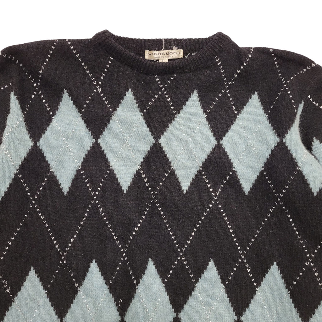 Windsmoor 80's Black & Blue Diamond Patterned Jumper UK Women's Size L