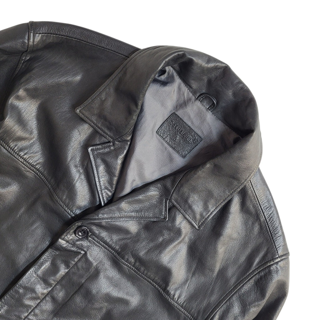Casual Club Black 90s Button Vintage Leather Jacket Uk Men's Size L