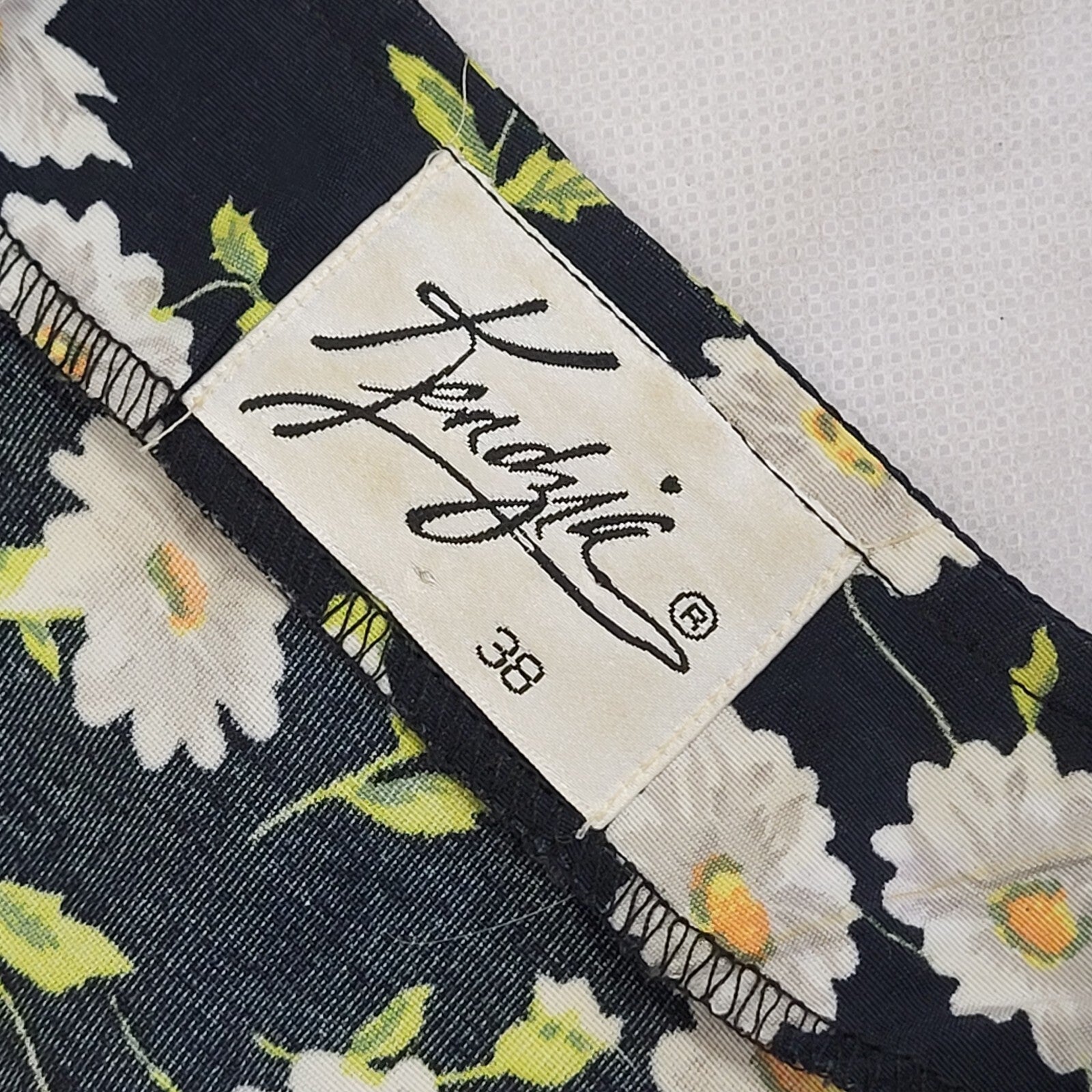 90s Vintage Kenzie Black & White Floral Button Daywear Dress Women's Size 10