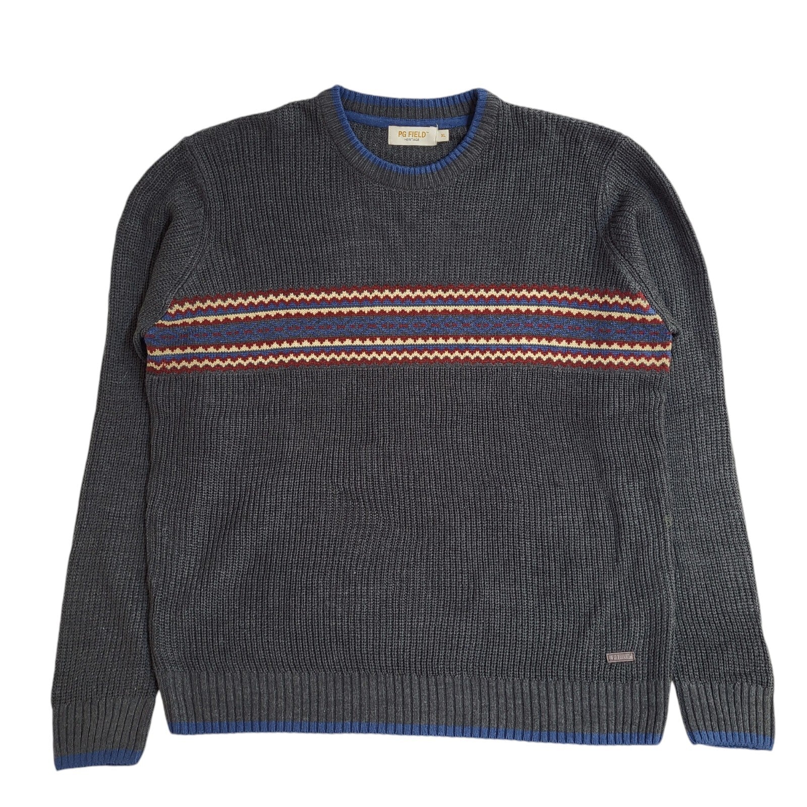 PG Field Grey Striped Round Neck Vintage 90's Jumper Men's UK XL