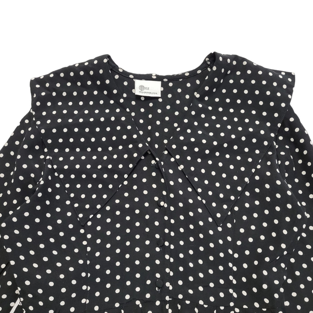 Style Vintage 90's Black & White Polka Dot Midi A-Line Dress Women's UK Size 10