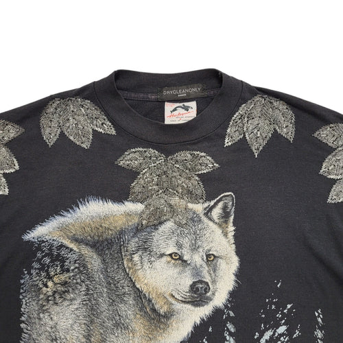90s Vintage North Bay Canada Black Wolf T-Shirt Uk Women's Size Large