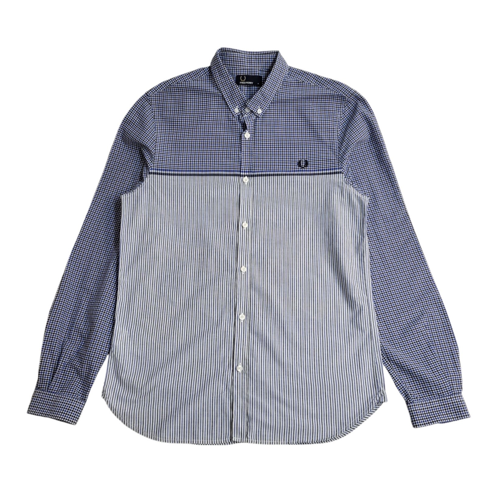 Fred Perry Vintage 90's Blue Checked Slim Fit Long Sleeve Shirt Mens UK M