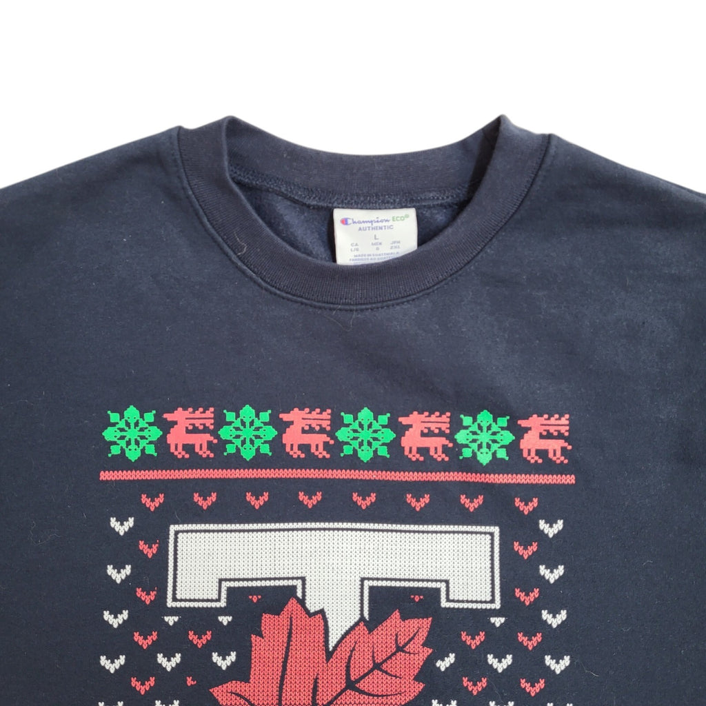 Champion Blue Vintage Y2K Blue Christmas Sweatshirt UK Men's Size L
