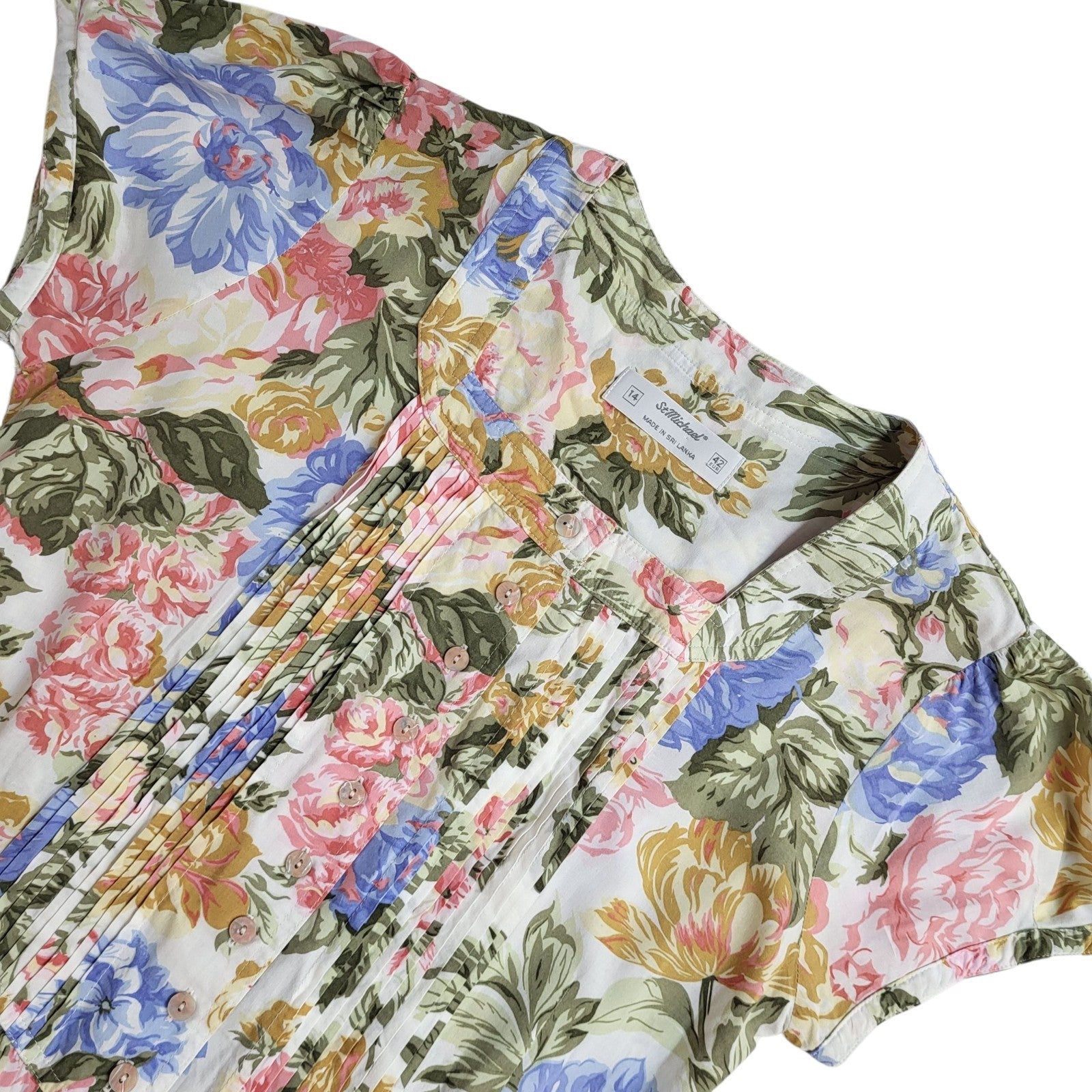 St Michael 80s Vintage Fit & Flare Floral Print Dress Women's Size 14