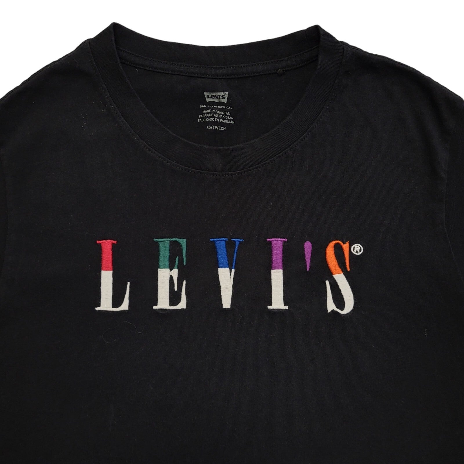 Levi's Black Vintage Y2K Black Cropped Overized T-Shirt Womens UK Size XS
