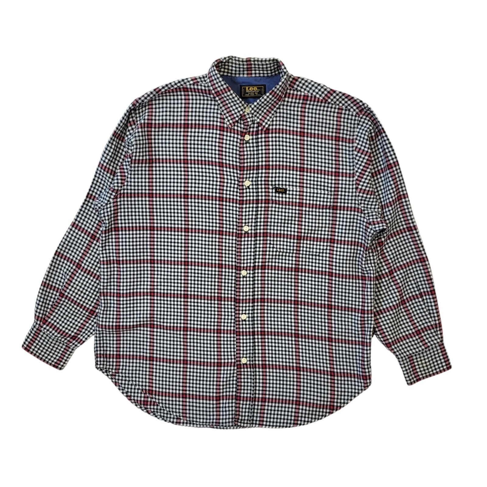 90s Vintage Lee Black White Check Cotton Shirt Men's Size Medium
