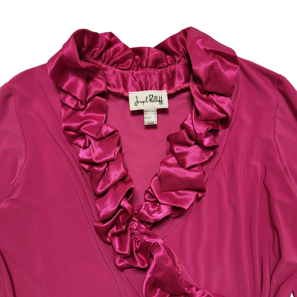 Joseph Ribboff Vintage Pink Ruffle Front Long Sleeve Blouse Womens UK Size 18