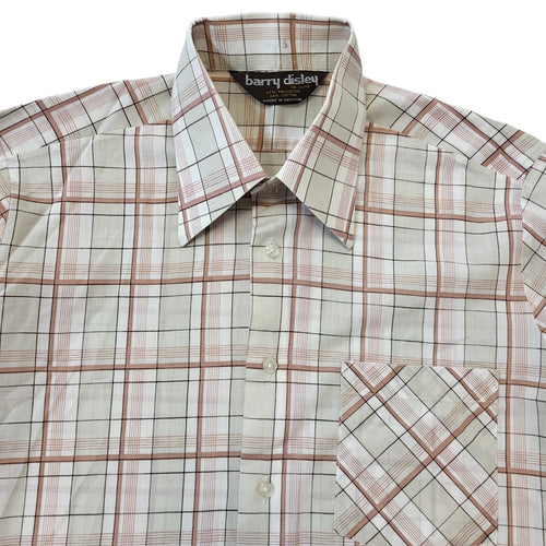 70s Vintage Barry Disley White & Pink Check Short Sleeve Shirt Mens Size S Eu 46