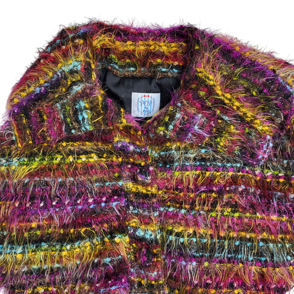 Pop Multicoloured Vintage 90's Capped Sleeve Chunky Cardigan/Coat Women's UK 8