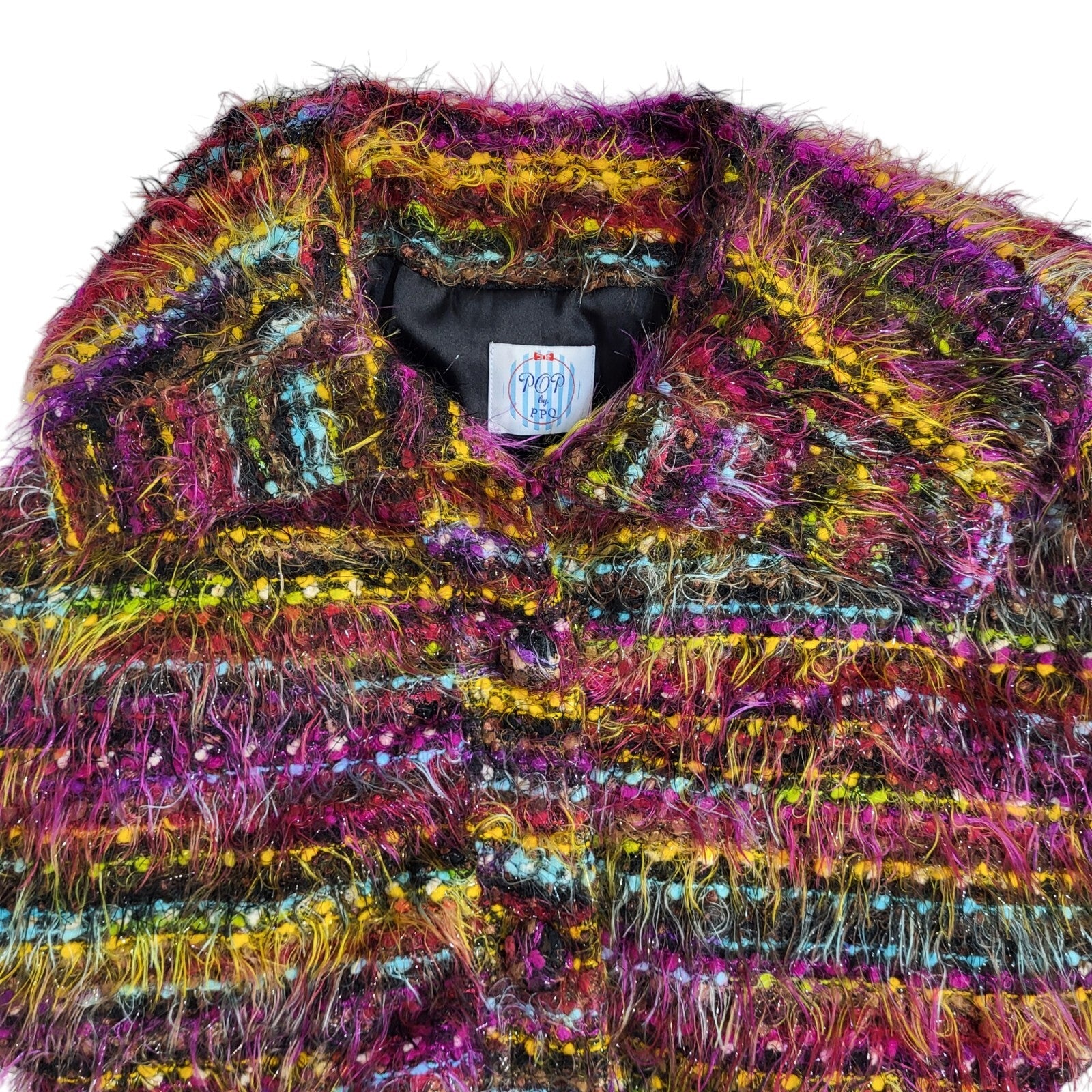 Pop Multicoloured Vintage 90's Capped Sleeve Chunky Cardigan/Coat Women's UK 8
