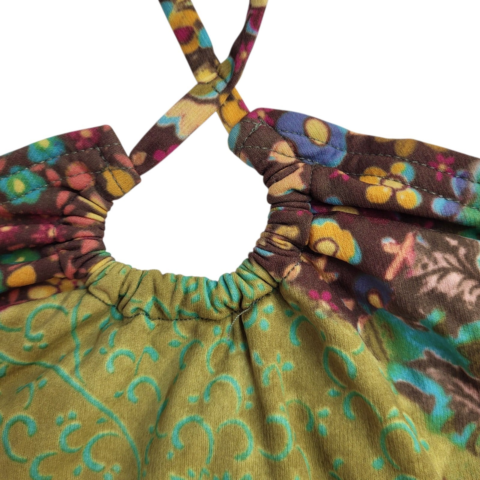 New Look Y2k Green Halter A-Line Hippie Boho Dress Uk Women's Size 12