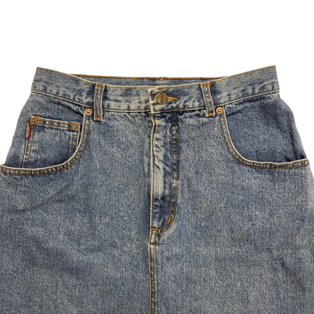 Moment Vintage 90's Blue Denim Knee Length Skirt Womens UK Size 8