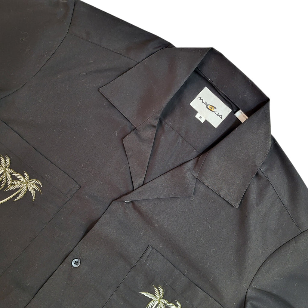 Macua Black Modern Palm Tree Short Sleeve Shirt UK Men's Size M