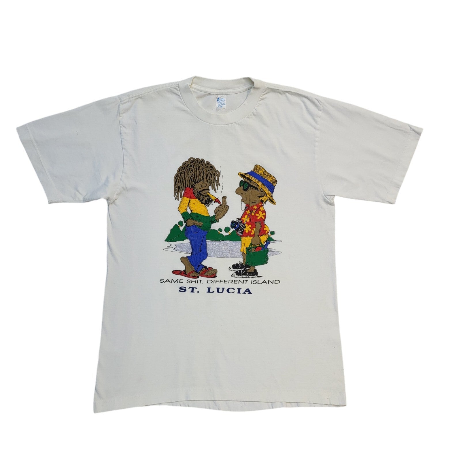 Suki Garments 90s Vintage White St Lucia Crew Neck T-Shirt Men's Size M